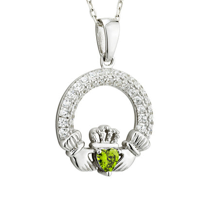 Birthstone Claddagh Necklace - Sterling Silver