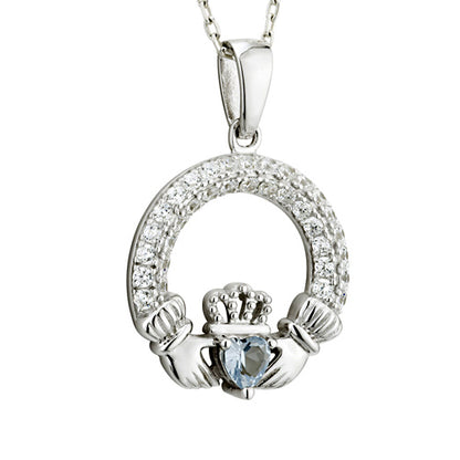 Birthstone Claddagh Necklace - Sterling Silver