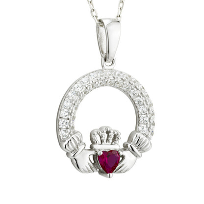 Birthstone Claddagh Necklace - Sterling Silver