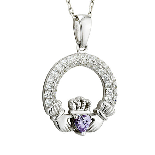 Birthstone Claddagh Necklace - Sterling Silver