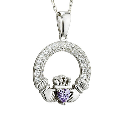 Birthstone Claddagh Necklace - Sterling Silver