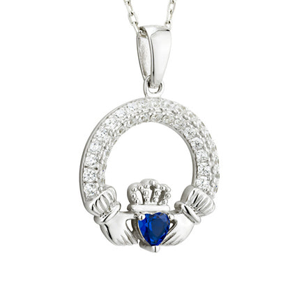 Birthstone Claddagh Necklace - Sterling Silver