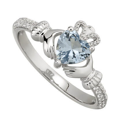 Birthstone Claddagh Ring - Sterling Silver