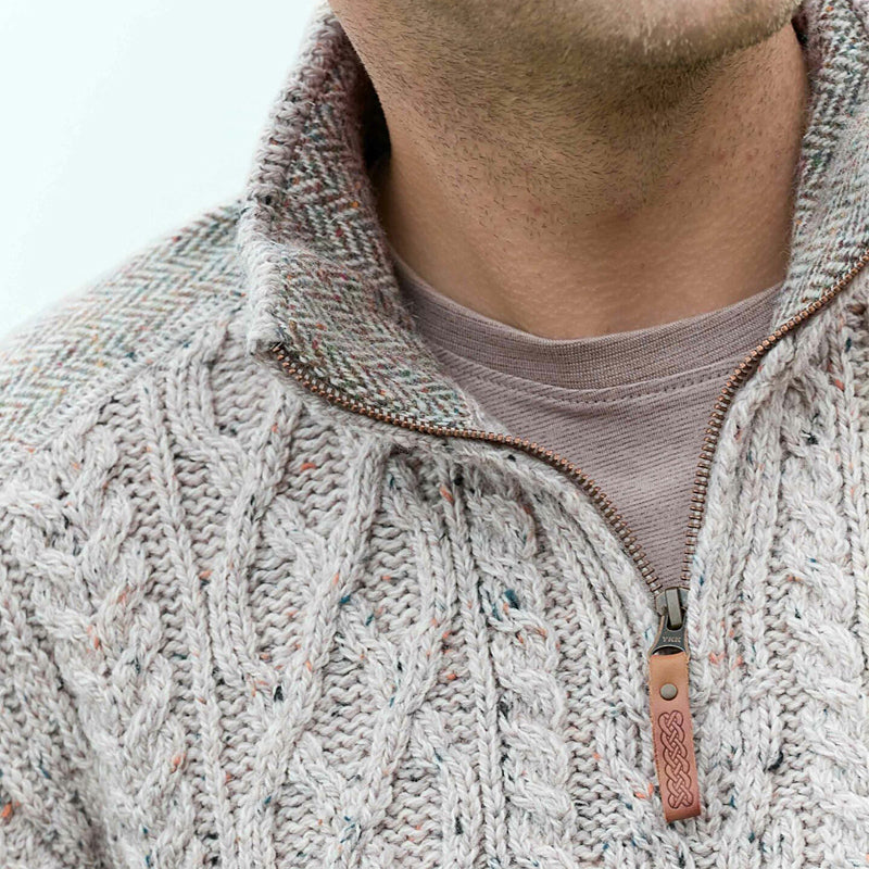 Half-Zip Sweater w/ Tweed Shoulders
